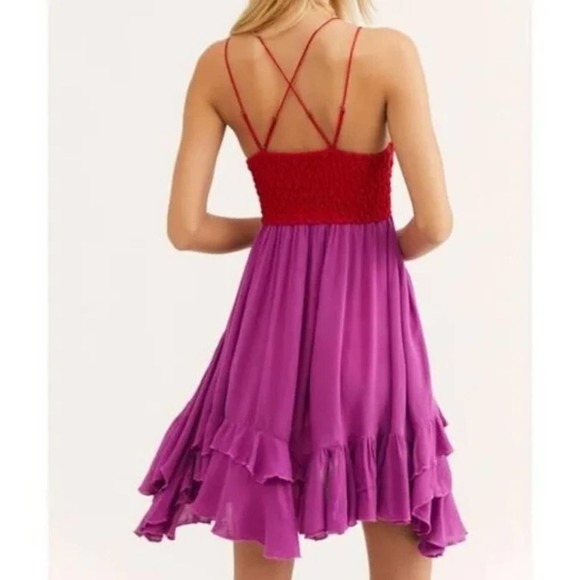Free People Adella Lace Slip Dress in Lipstick purple and red lace Size small - Picture 5 of 15